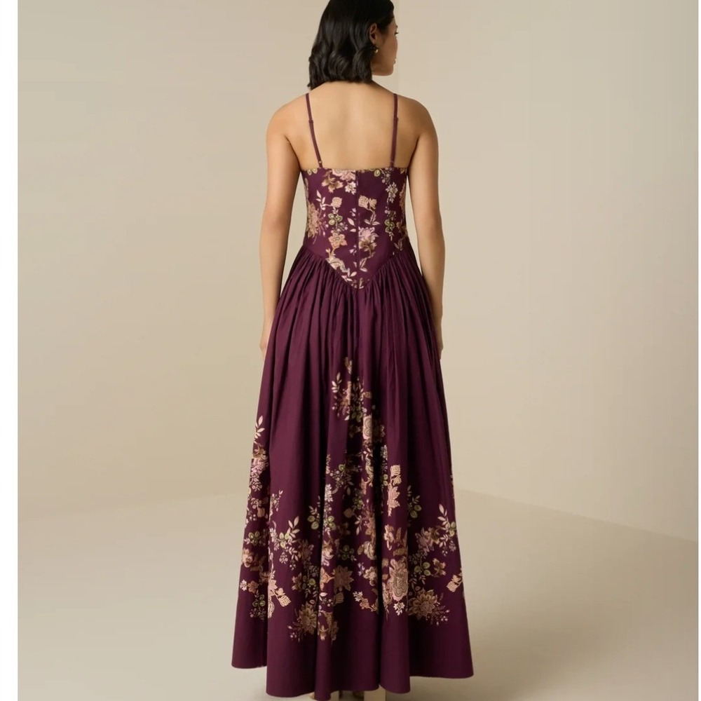 Hemant & Nandita Savi Maxi Dress Wine Floral Cotton Poplin XS NEW Wedding guest - Picture 3 of 14